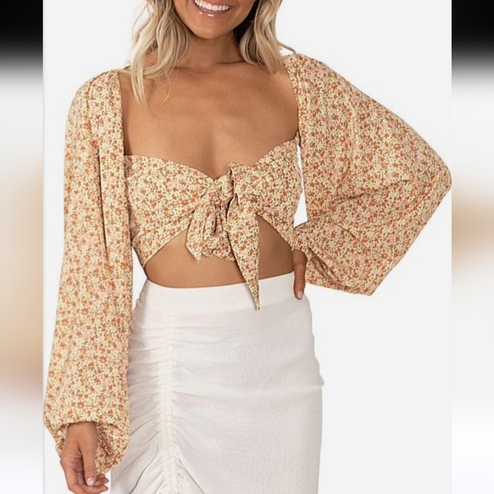 Toby Heart Ginger Sleepwalking Floral Long Sleeve Crop Top Size XL (US 10)